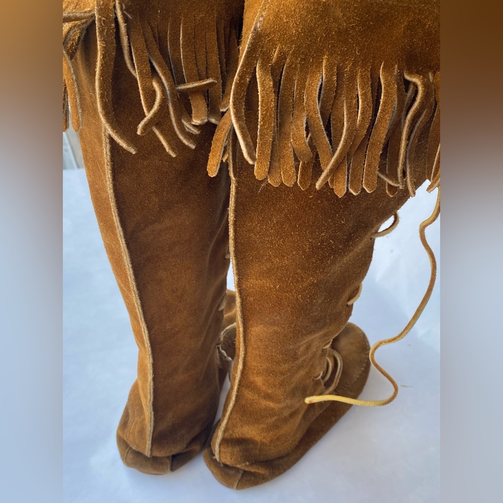 Minnetonka high moccasin fringe boots 7 suede leather vintage 80’s Adam Ant - Picture 4 of 8